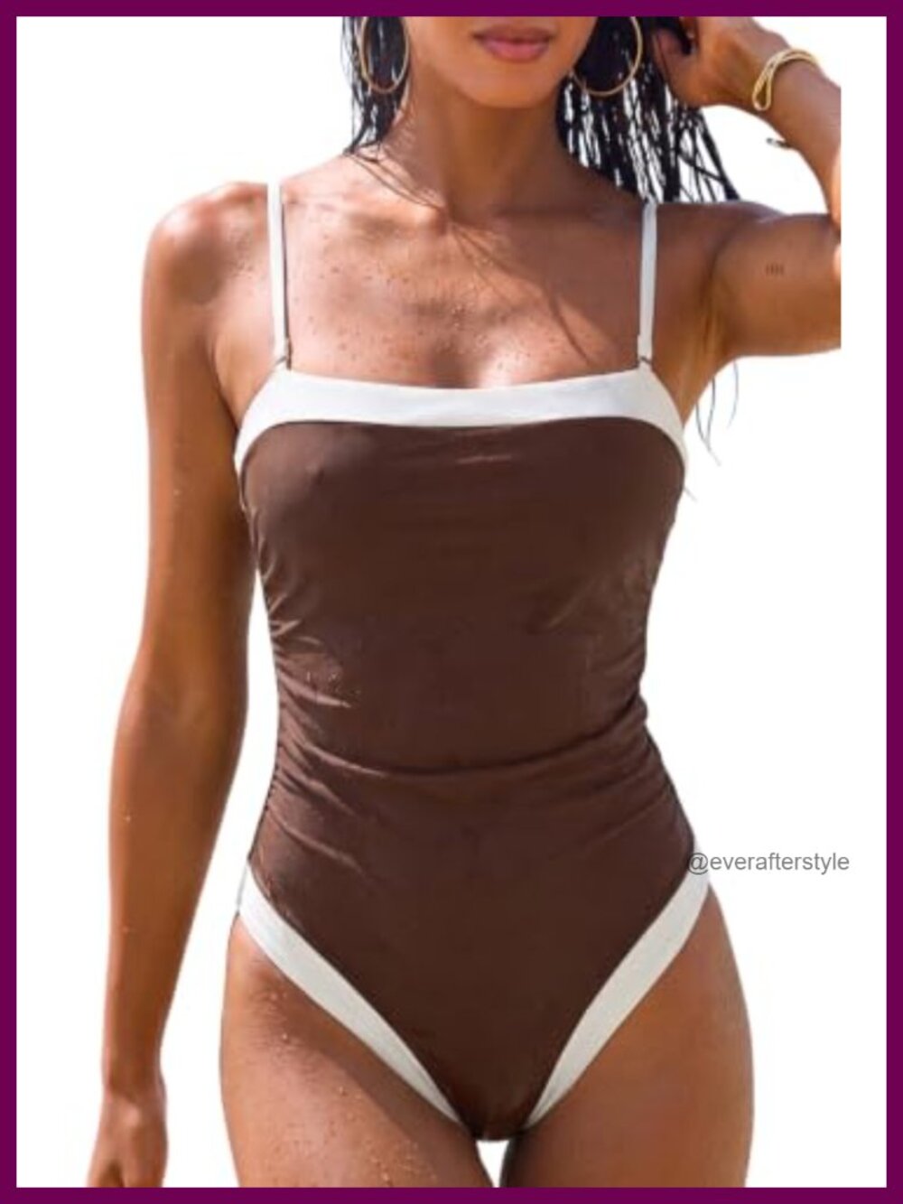 QINSEN Women's One Piece Swimsuit Square Neck Color Block Bathing Suit